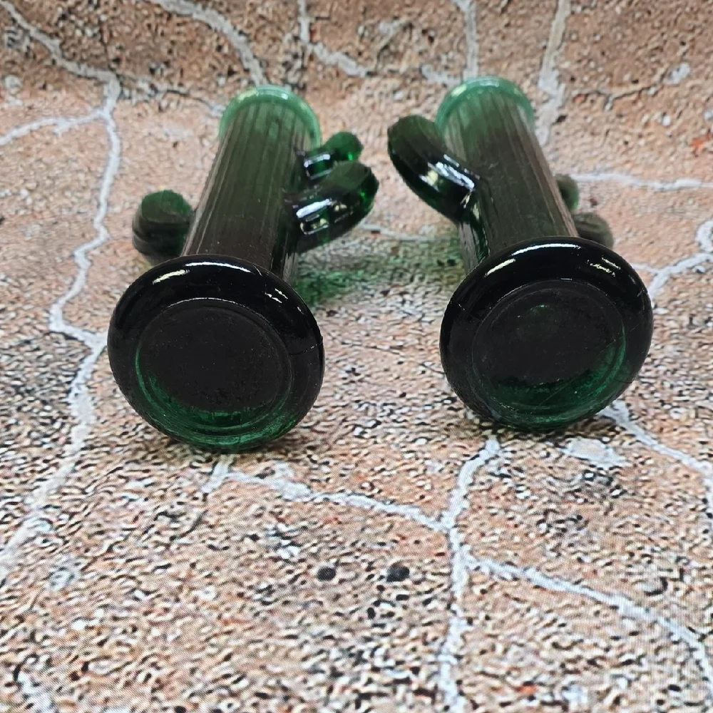 Pier 1 Green Cactus Glass Candle Holders, Set Of 2